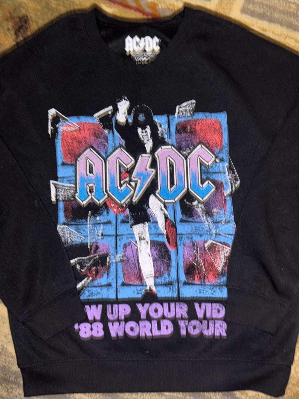 AC/DC Black Sweatshirt with Blue, Purple & Red Graphic